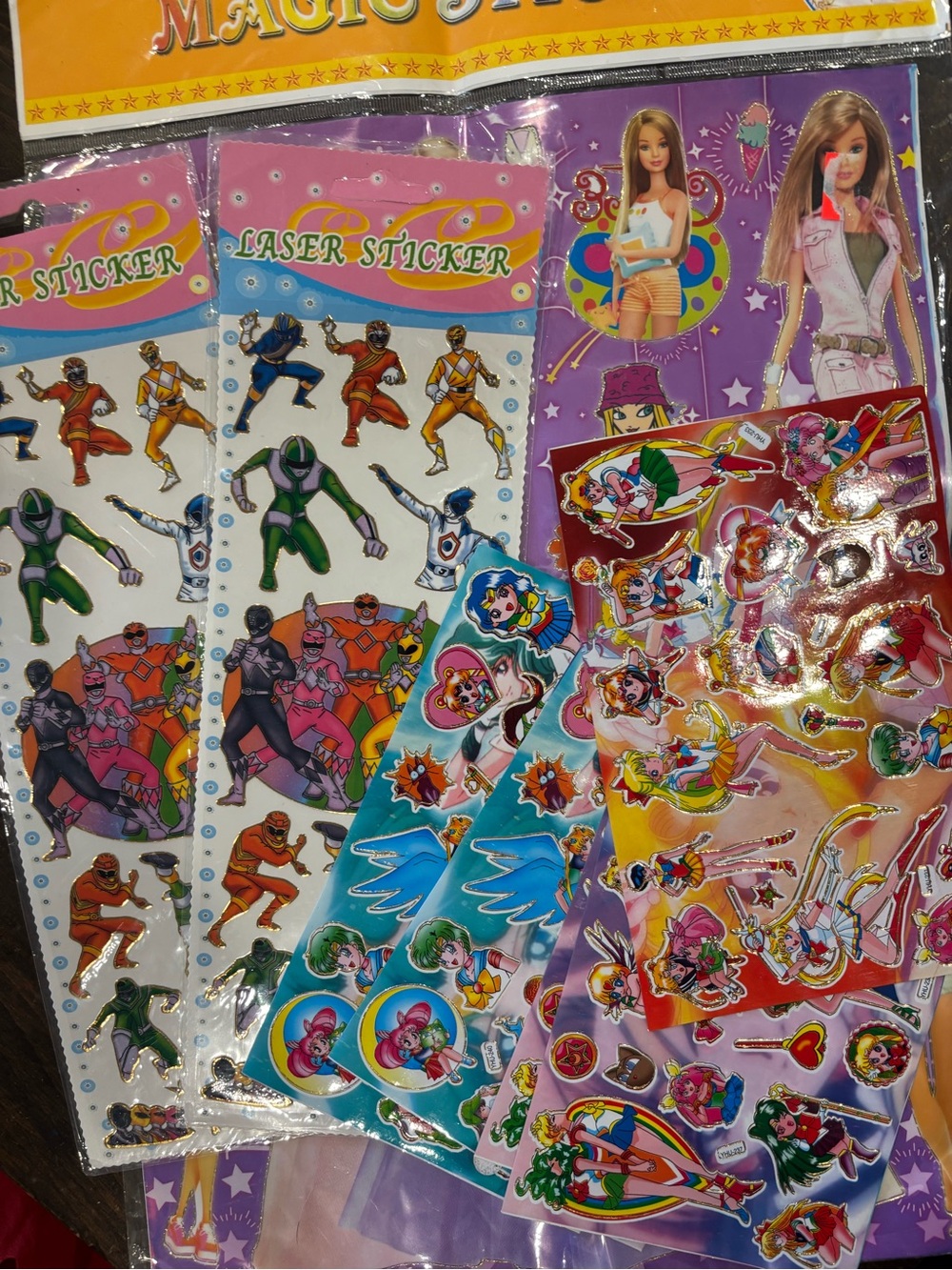 Vintage 90s stickers Sailor moon, power rangers, Barbie